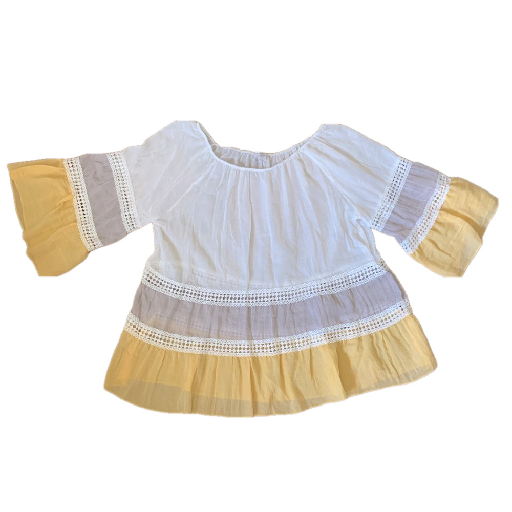 Kaktus White Yellow Boho Peasant Top XL Off Shoulder Lace Trim
